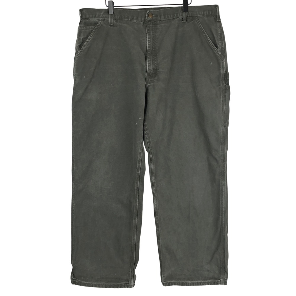 CARHARTT B11 MOS Moss Green Washed Duck Work Dungaree Pants 42x32 Utility Canvas